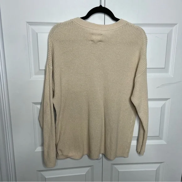 Aerie Cream Henley Sweater XS | 100% Cotton | Relaxed Fit Neutral Top - Picture 3 of 5